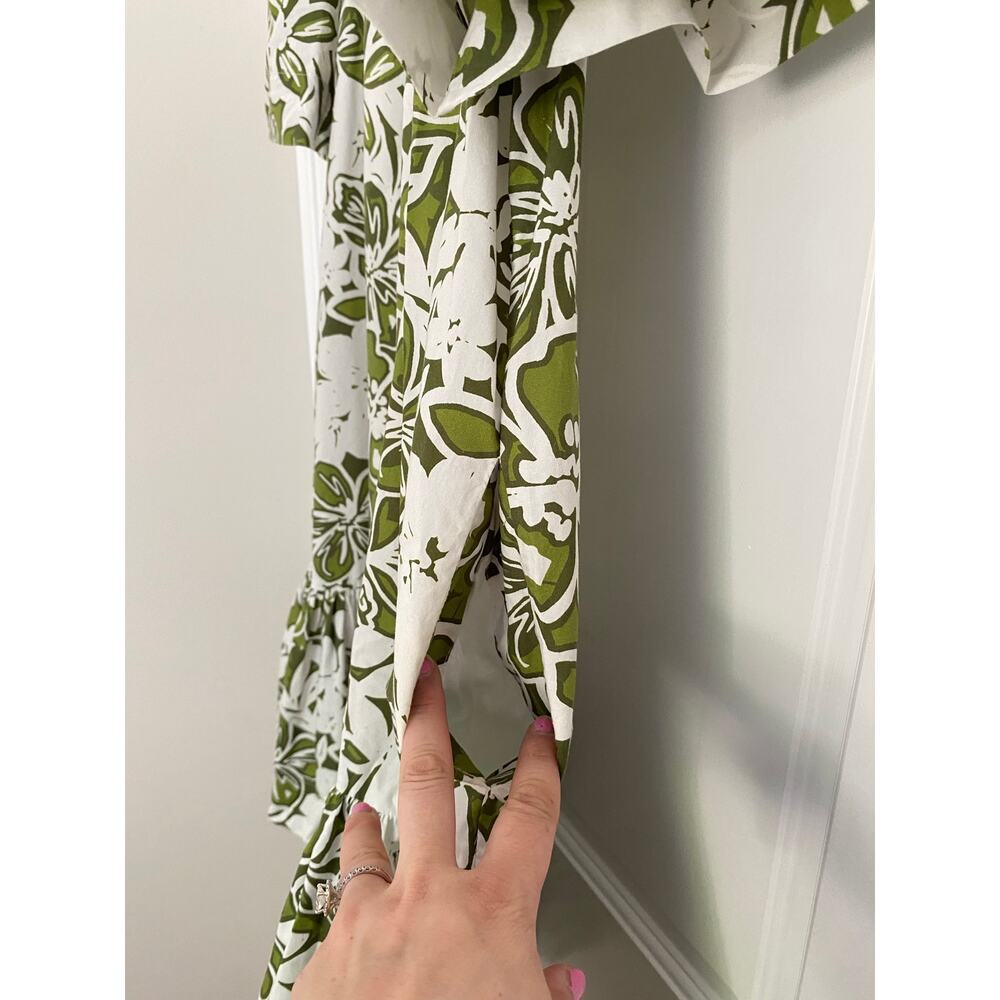 Cara Cara Tuckernuck Bold Floral Green Print Ruffle Cotton Janie Mini Dress M - Picture 5 of 7